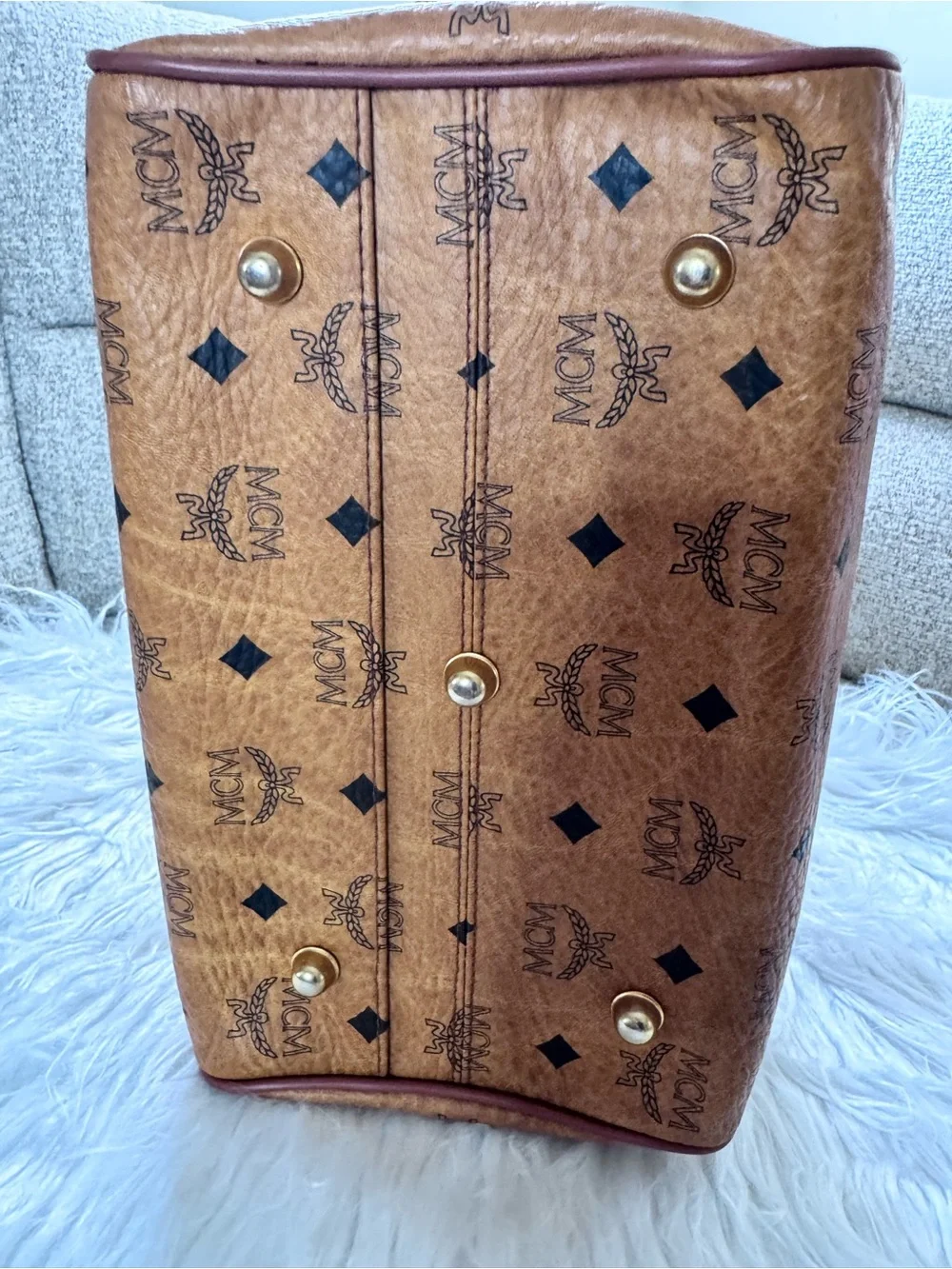 MCM Cognac Visetos Boston Bag